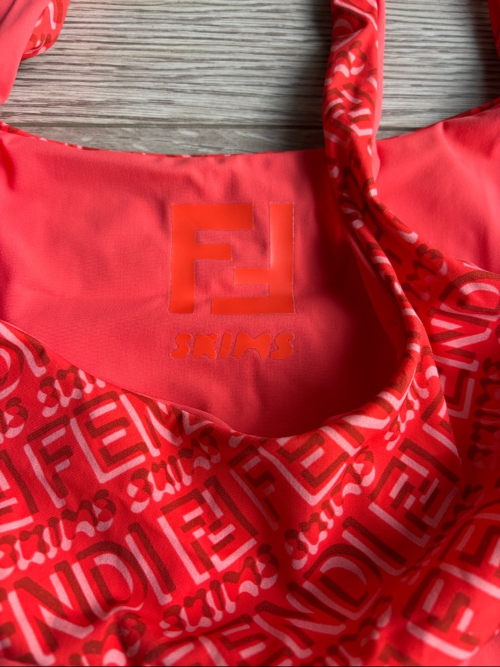 FENDI X SKIMS Red Logo Embossed Bikini Set - Picture 5 of 6